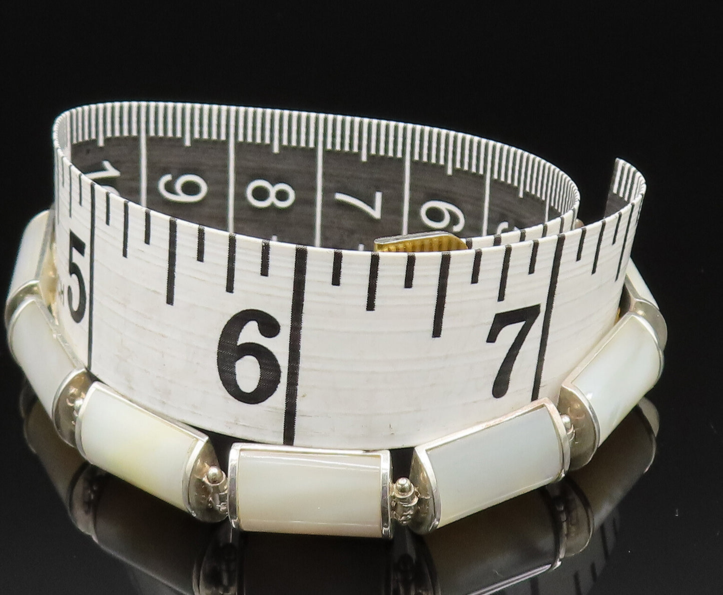 925 Sterling Silver  Vintage Rectangle Mother Of Pearl Tennis Bracelet  BT9516
