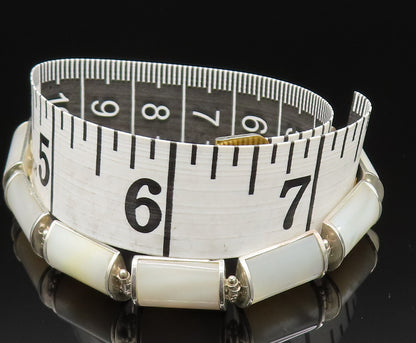 925 Sterling Silver  Vintage Rectangle Mother Of Pearl Tennis Bracelet  BT9516