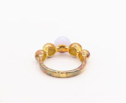 925 Sterling Silver Vintage Ring Gold Plated Bead Carved & Gemstone Sz 7 RG29625