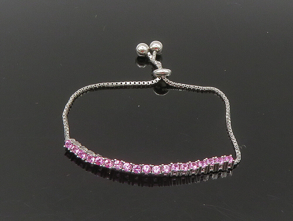925 Silver  Pink Cubic Zirconia Adjustable Child Box Chain Bracelet  BT1105