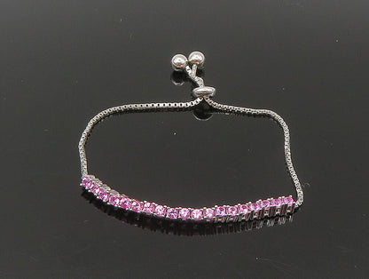 925 Silver  Pink Cubic Zirconia Adjustable Child Box Chain Bracelet  BT1105