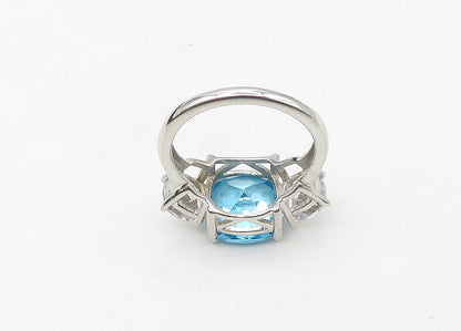 925 Silver  Vintage Blue Topaz & Cubic Zirconia Shiny Band Ring Sz 7  RG21519