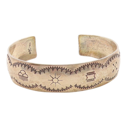 925 Sterling Silver Vintage Bracelet NAVAJO Engraved Storyteller Cuff  BT12148