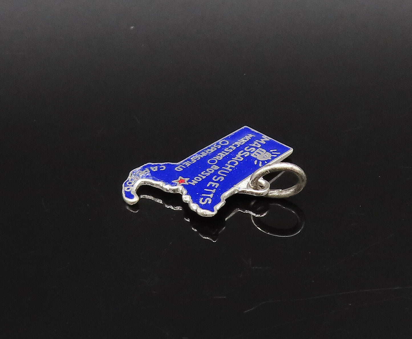 925 Sterling Silver Vintage Enamel Massachusetts State Souvenir Pendant PT21631