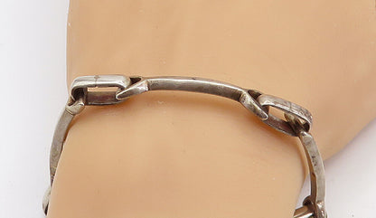 MIDDLE EAST 925 Silver  Vintage Dark Tone Bar Link Chain Bracelet  BT3027