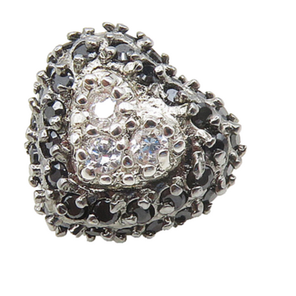 925 Sterling Silver  Cubic Zirconia & Hematite Love Heart Pendant  PT14612