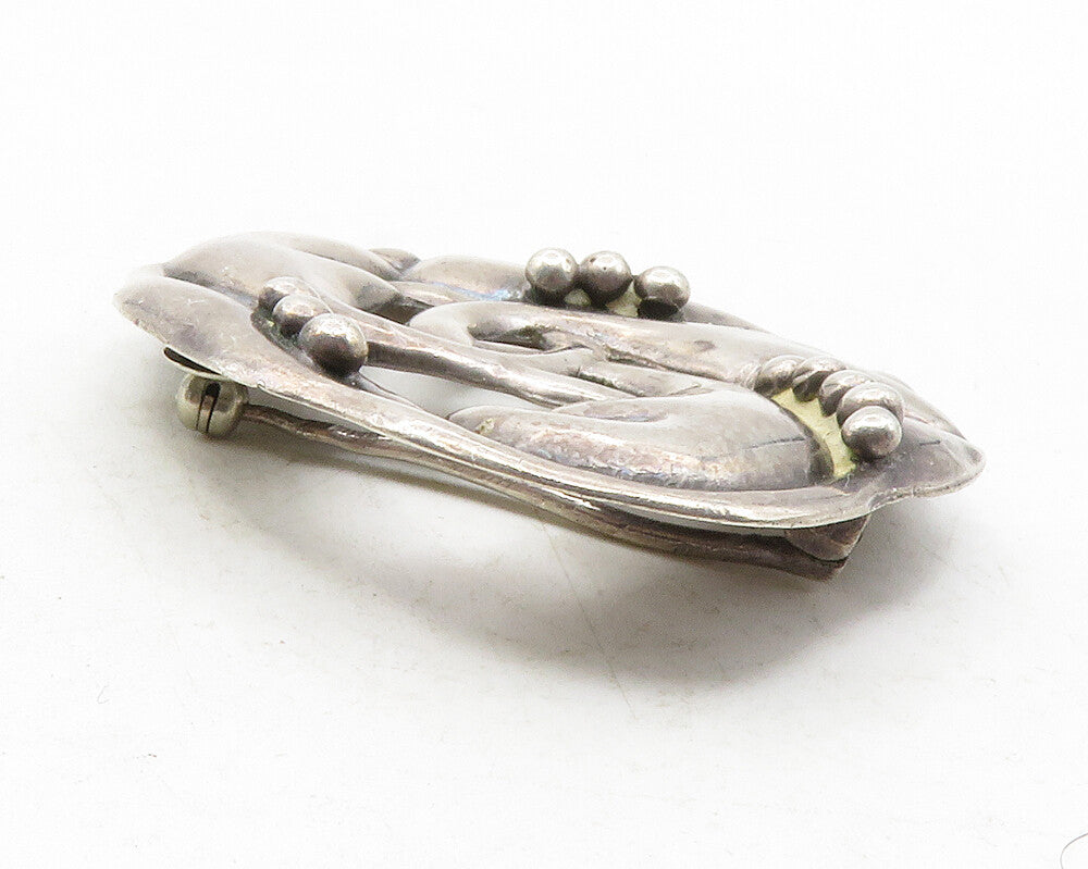 MEXICO 925 Sterling Silver  Vintage Dark Tone Floral Knot Brooch Pin  BP4503