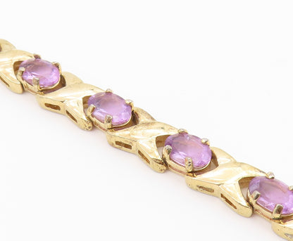925 Sterling Silver  Amethyst Shiny Gold Plated XO Chain Bracelet  BT5822