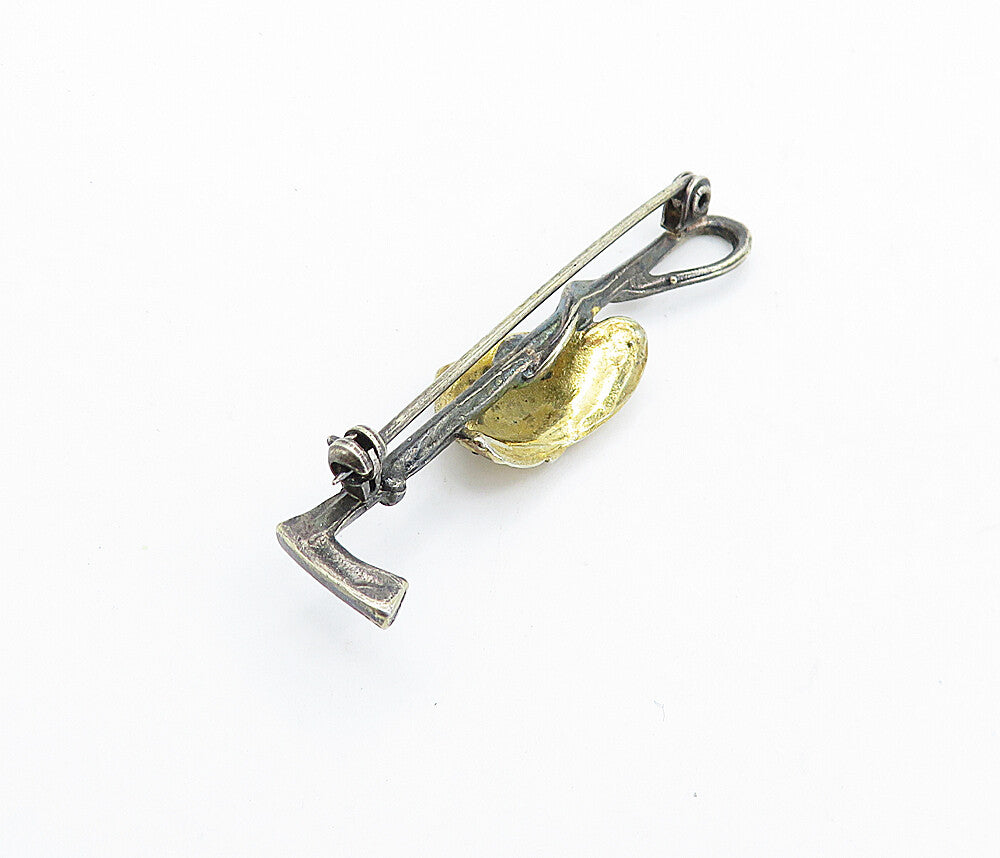 925 Sterling Silver  Vintage Horse Jockey Hat & Whip 2 Tone Brooch Pin  BP2536