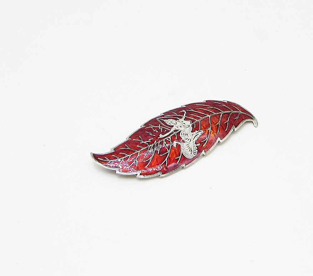 SIAM 925 Sterling Silver  Vintage Enamel Goddess Leaf Brooch Pin  BP1071