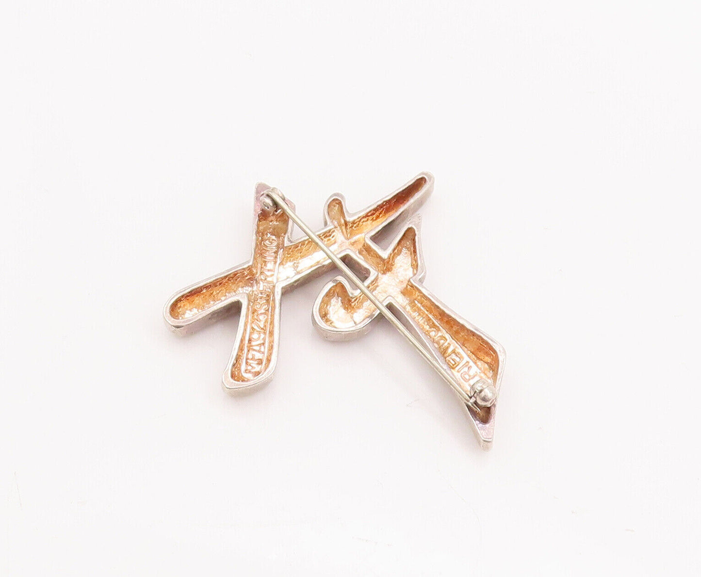 925 Sterling Silver Vintage Brooch Pin MFA Carved Word Saying Friendship BP10842