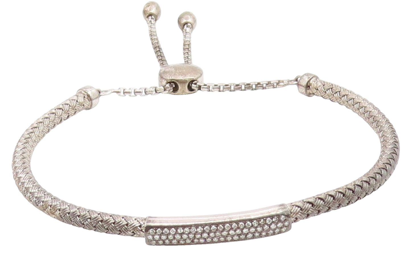 925 Sterling Silver Vintage Bracelet EFFY Real Diamonds Woven Bar Bangle BT11891