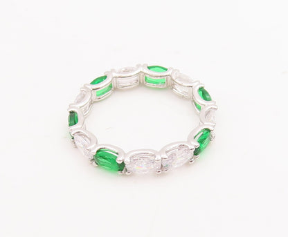 925 Sterling Silver Vintage Ring Oval Cut Peridot & CZ 360 Ring   Sz 7  RG29012