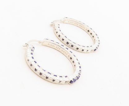 925 Sterling Silver Vintage Earrings Minimalist Sapphire Inlay Hoops  EG13155