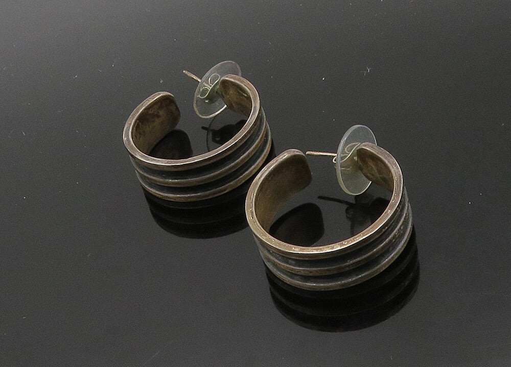 MEXICO 925 Sterling Silver  Vintage Oxidized Round JHoop Earrings  EG10253