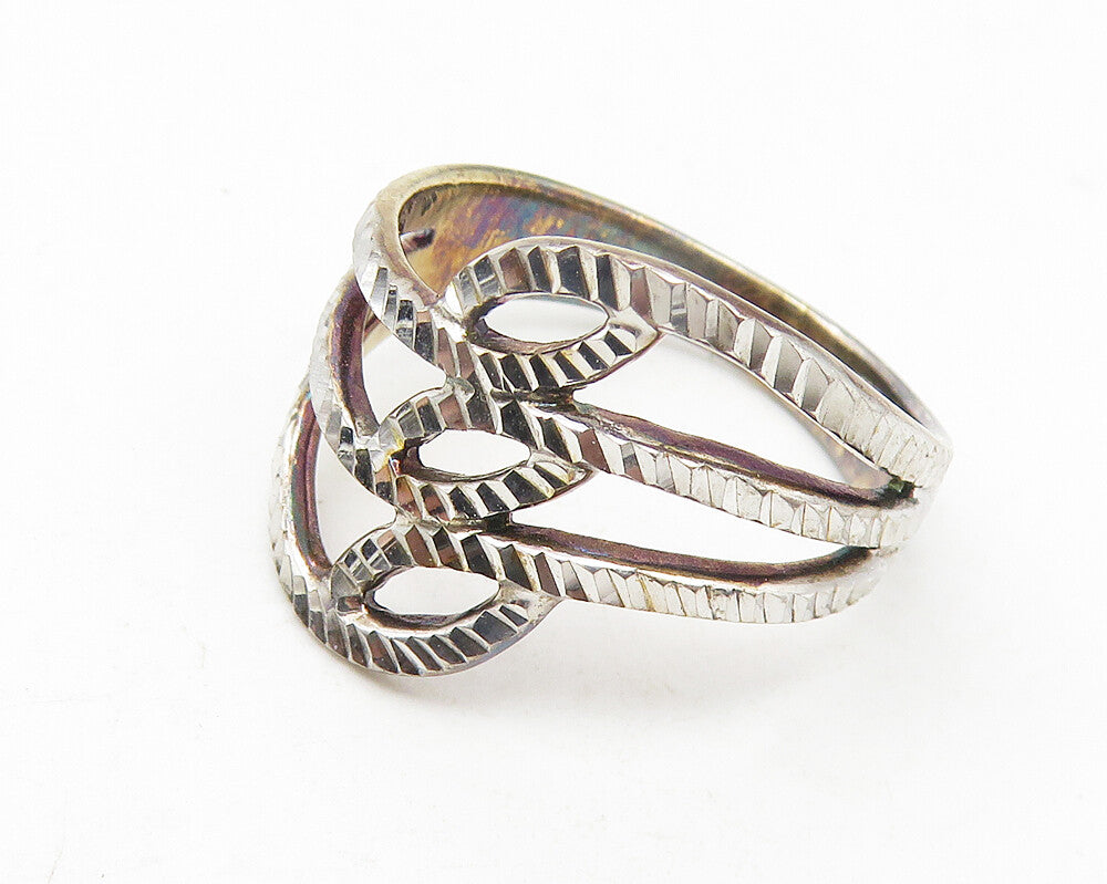 925 Sterling Silver  Vintage Shiny Diamond Cut Split Band Ring Sz 6  RG11283