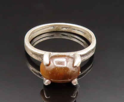925 Sterling Silver  Vintage Prong Set Tiger's Eye Ring Sz 4.5  RG25204