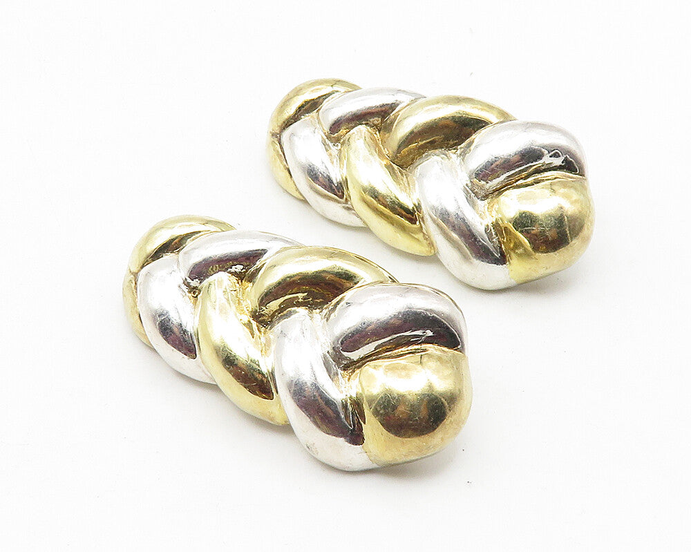 925 Sterling Silver  Vintage Two Tone Braided Non Pierce Earrings  EG5704