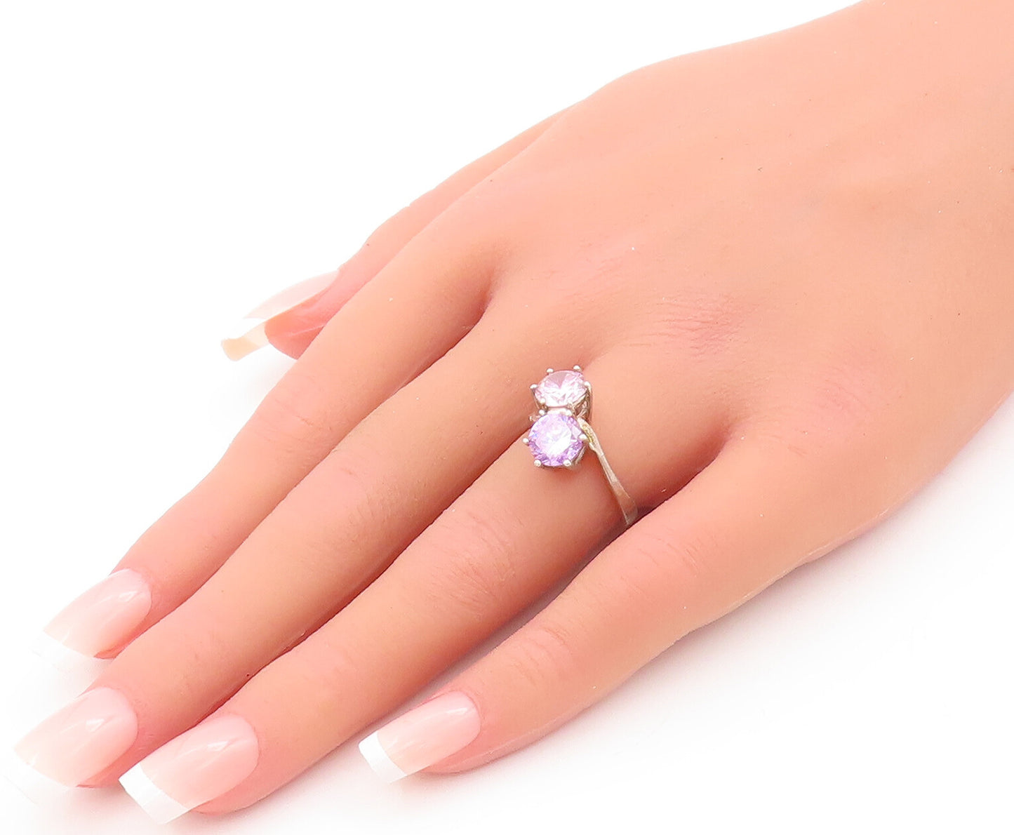 925 Sterling Silver Vintage Ring Minimalist 2 Tone Round Cut CZ  Sz 6  RG28530