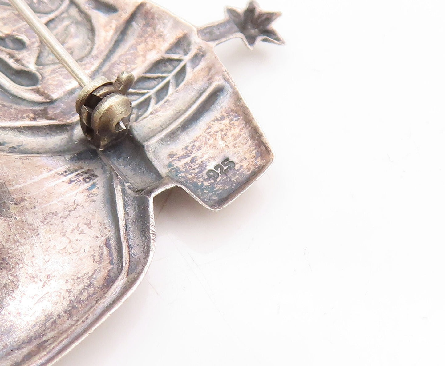 925 Sterling Silver Vintage Brooch Pin Solid Floral Design Carved Boots  BP11332