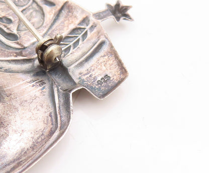 925 Sterling Silver Vintage Brooch Pin Solid Floral Design Carved Boots  BP11332