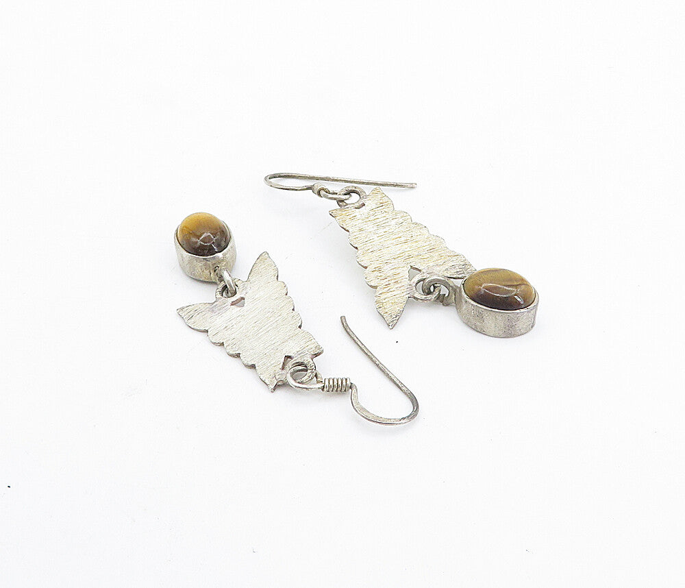 925 Sterling Silver  Vintage Tiger's Eye Butterfly Dangle Earrings  EG3773
