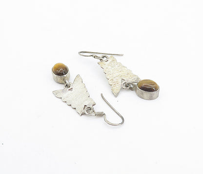 925 Sterling Silver  Vintage Tiger's Eye Butterfly Dangle Earrings  EG3773