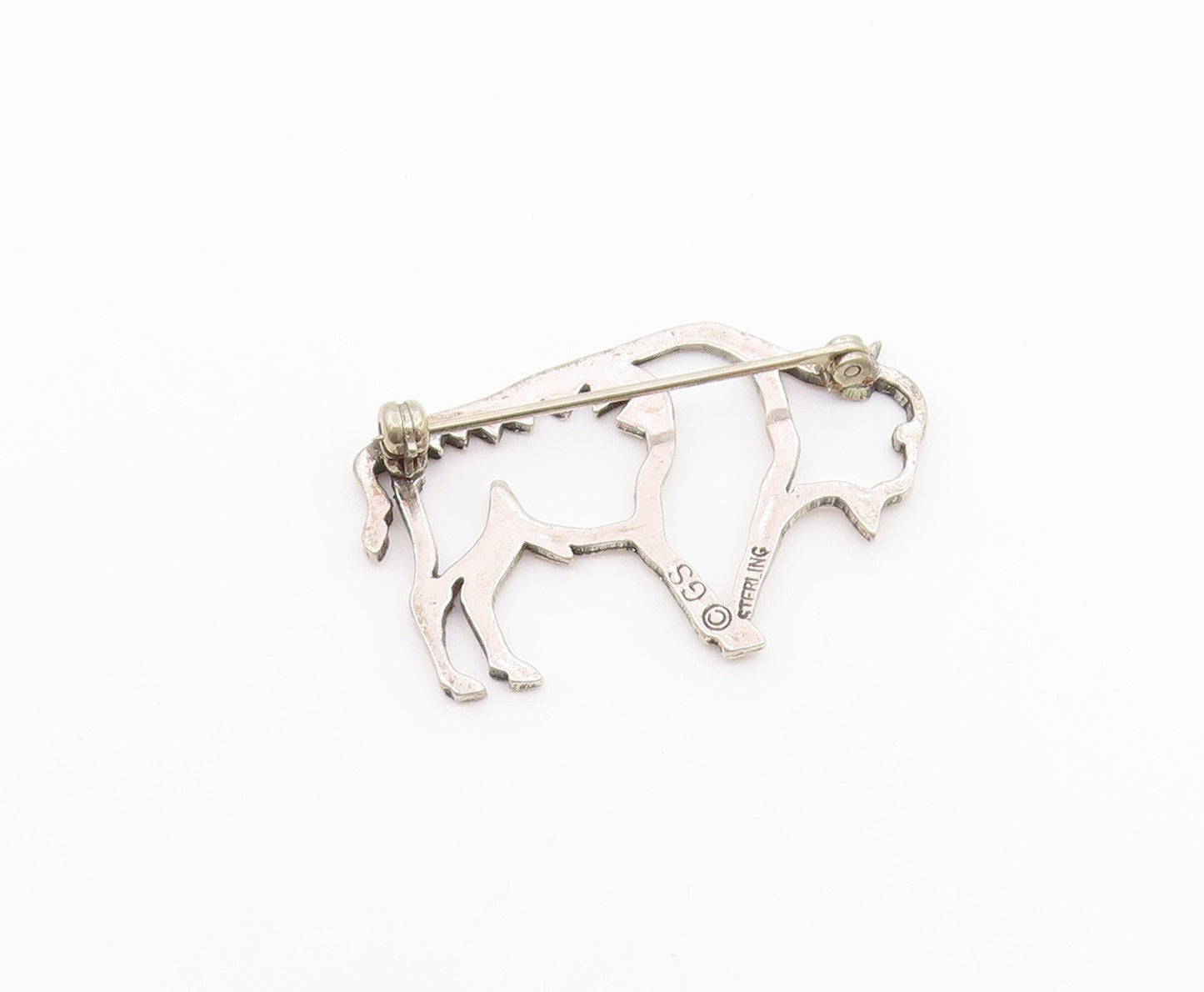 SOUTHWESTERN 925 Silver Vintage Shiny Bull Motif Cut Out Brooch Pin BP9413