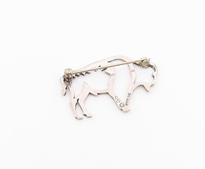 SOUTHWESTERN 925 Silver Vintage Shiny Bull Motif Cut Out Brooch Pin BP9413