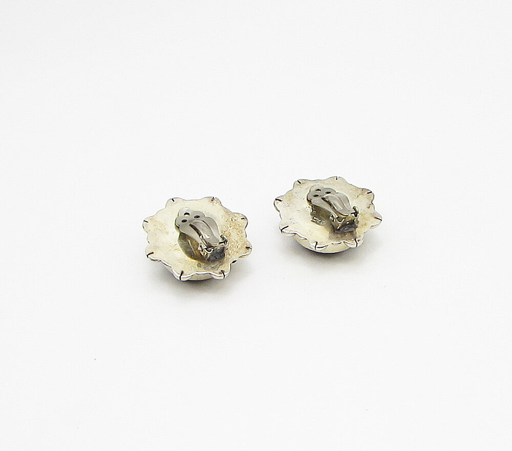 MEXICO 925 Sterling Silver  Vintage Black Onyx Clip On Earrings  EG1950