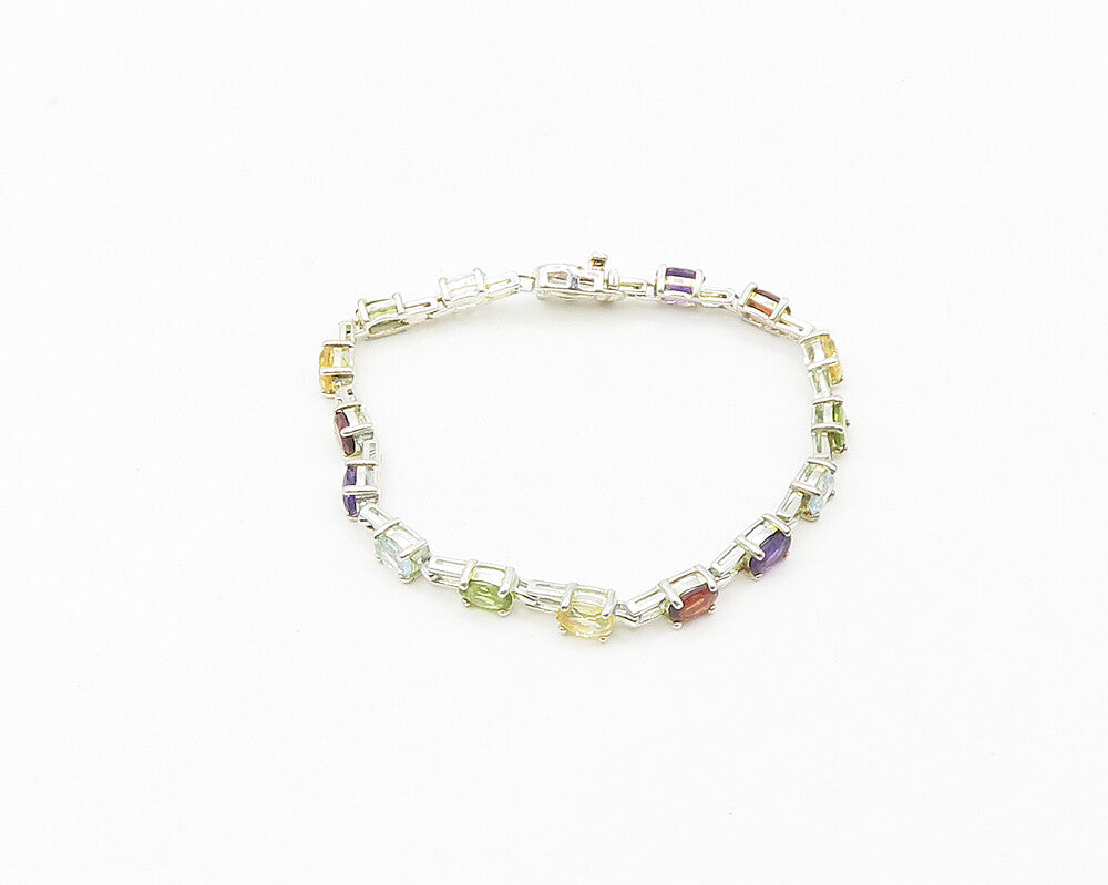 ROSS SIMON 925 Silver   Topaz Peridot & Garnet Shiny Tennis Bracelet  BT7206