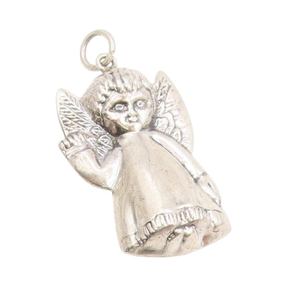 925 Sterling Silver Vintage Pendant Carved Sweet Guardian Angel Charm  PT24940
