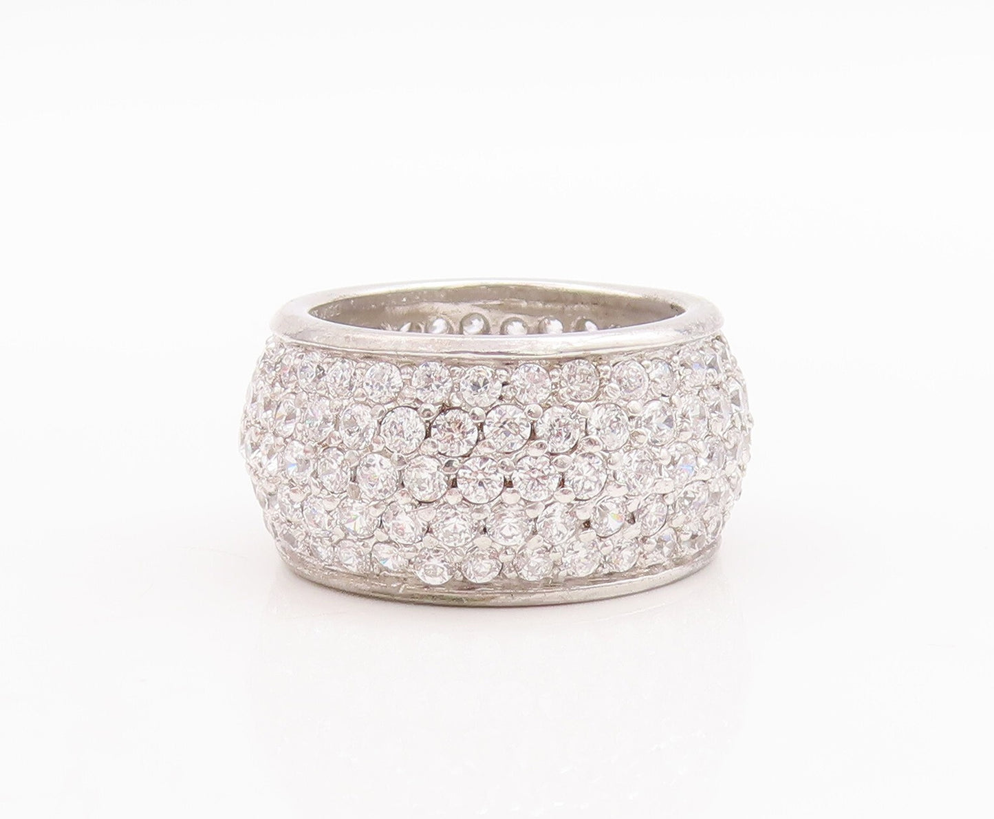 925 Sterling Silver Vintage Ring Broad Band CZ 360 Beaded Band  Sz 7  RG29252