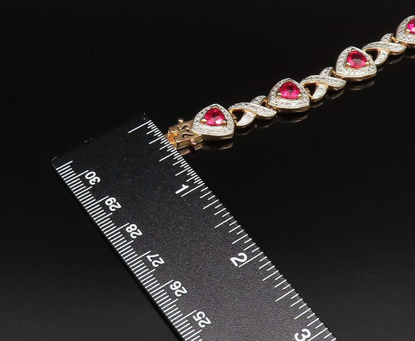925 Silver  Vintage Gold Plated Red Malaya Garnet & X Pattern Bracelet BT9606