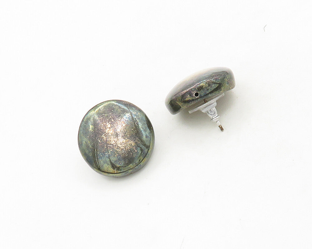 925 Sterling Silver  Vintage Shiny Dark Tone Button Drop Earrings  EG9715