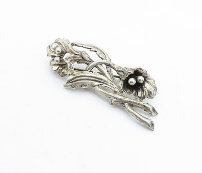 JEWEL ART 925 Sterling Silver  Vintage Sculpted Floral Vine Brooch Pin  BP2359