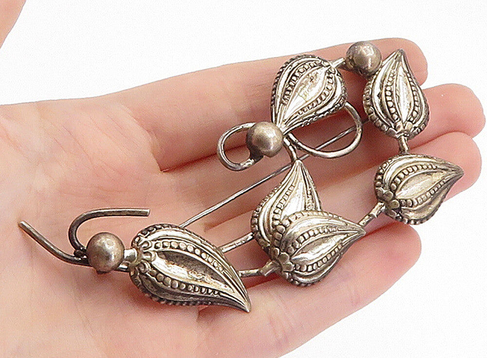 925 Sterling Silver  Vintage Antique Floral Leaf Vine Motif Brooch Pin  BP1509