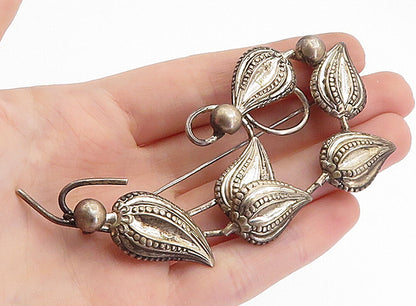 925 Sterling Silver  Vintage Antique Floral Leaf Vine Motif Brooch Pin  BP1509