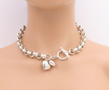 925 Sterling Silver Vintage Necklace Interlocking Circle With Love Heart  NE4775
