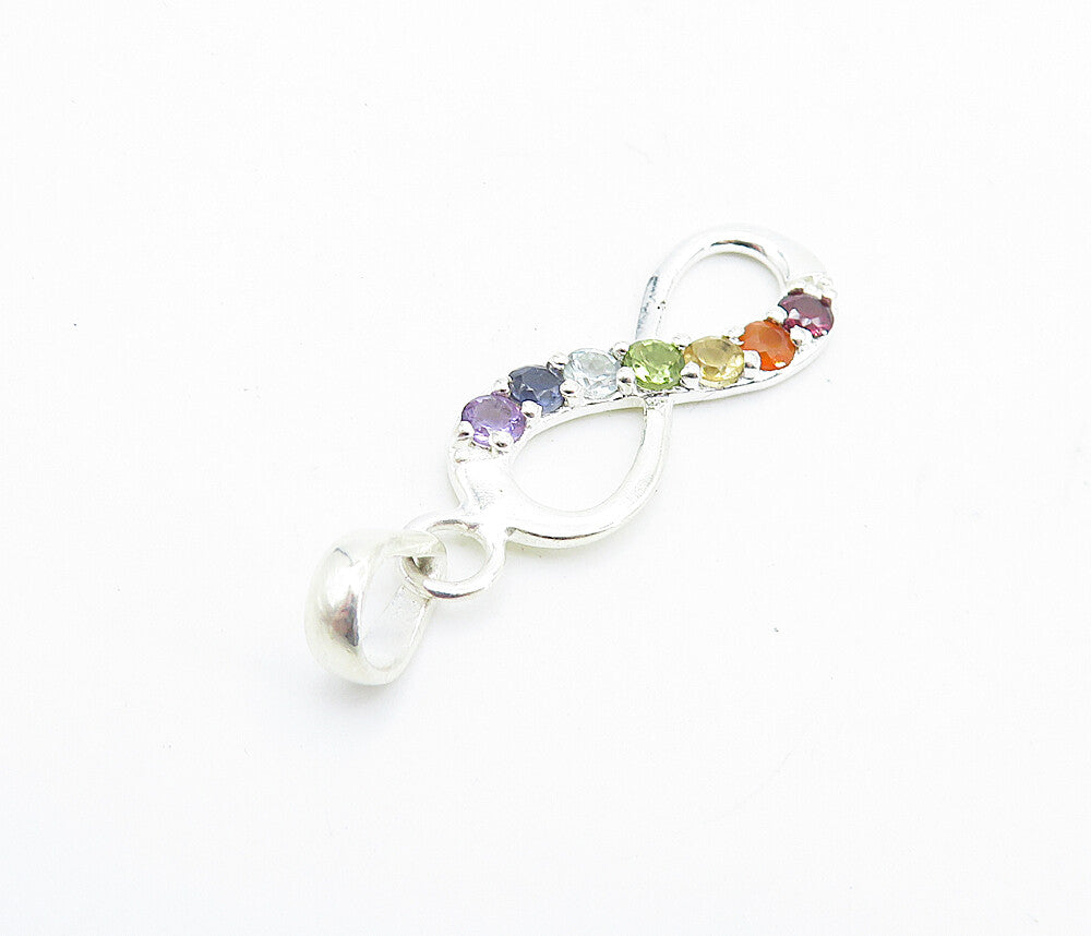 925 Sterling Silver Multi Color Topaz Infinity Swirl Symbol Pendant PT5582