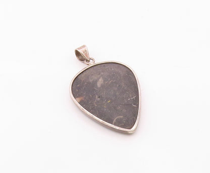 925 Sterling Silver   Vintage Smooth Black Jasper Tear Drop Pendant  PT15573