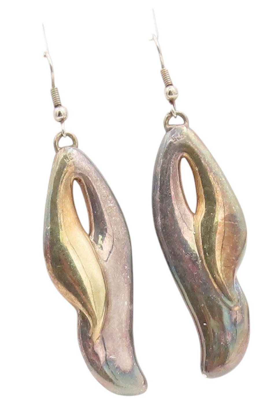 925 Sterling Silver Vintage Earrings Modernist Curvy Wave Design Dangle  EG13750