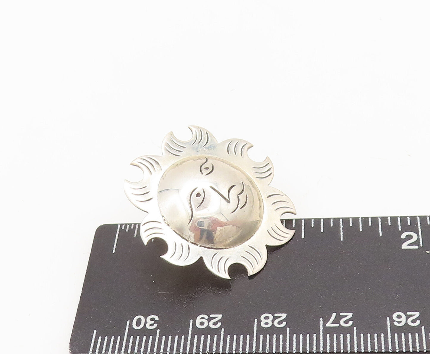 925 Sterling Silver  Vintage Dome Sun Cutout etched Face Earrings  EG12558