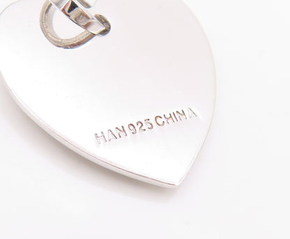 925 Sterling Silver Vintage Pendant Diamonds Inlay Home Carved Heart  PT23902
