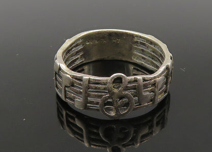 925 Sterling Silver  Vintage Music Notes Motif Band Ring Sz 7  RG22704
