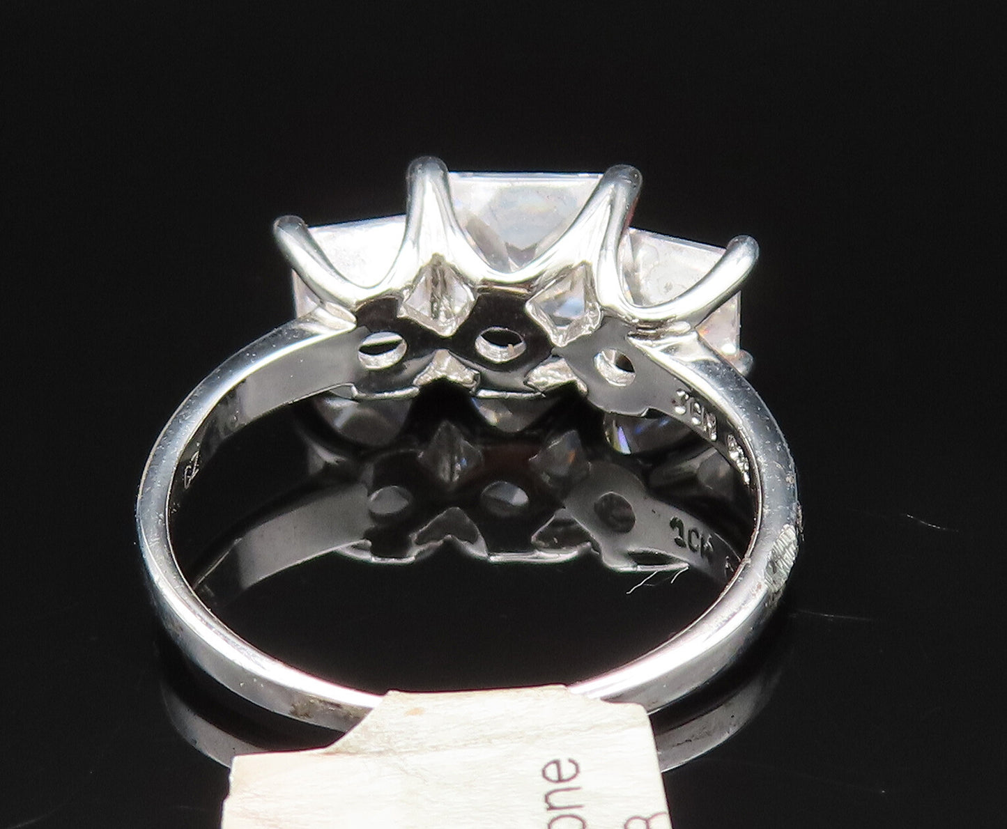 925 Sterling Silver  Vintage Princess Cut Cubic Zirconia Ring Sz 8.5  RG25451