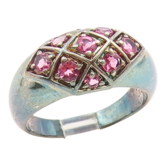 925 Sterling Silver Vintage Ring S & G Pink CZ Statement Band  Sz 10  RG35445