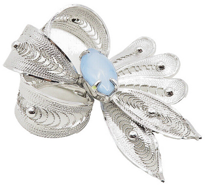 ALICE CAVINESS 925 Sterling Silver  Blue Agate Filigree Brooch Pin  BP3769