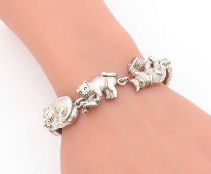 925 Sterling Silver Vintage Bracelet MEXICO Figural Playing Cats Link  BT12046