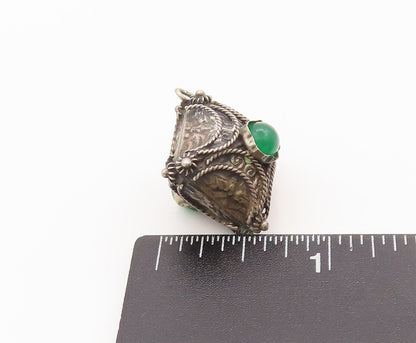 925 Sterling Silver Vintage Pendant Agate Twisted Rope Carved Square  PT22732